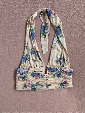 Zara Cream Halter Camisole with Blue and Green Floral Print